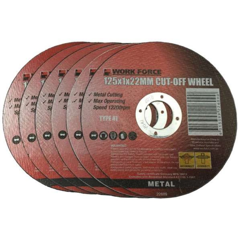 Work Force Metal Cutting Disc 125 x 1 x 22mm – 6 Piece