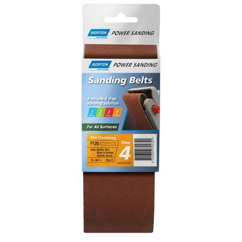 Norton Belt Cloth 75 x 457mm P120 Grit – 2 Pack