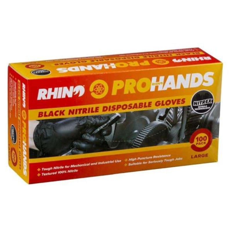 Rhino Nitrile Disposable Gloves Black – 100 Pack