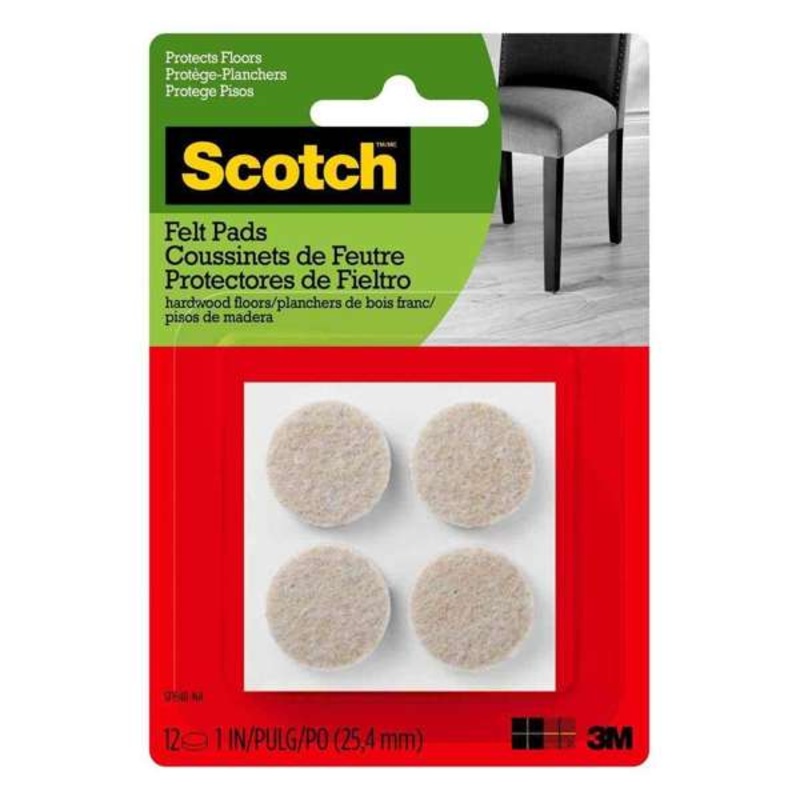 Scotch Round Felt Pads Beige 25mm – 12 Pack