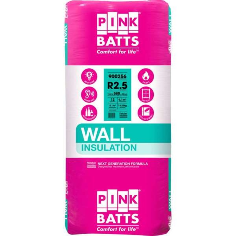 Pink Batts R2.5 Wall Insulation 1160 x 580 x 90mm (12pk – 8.07m2)