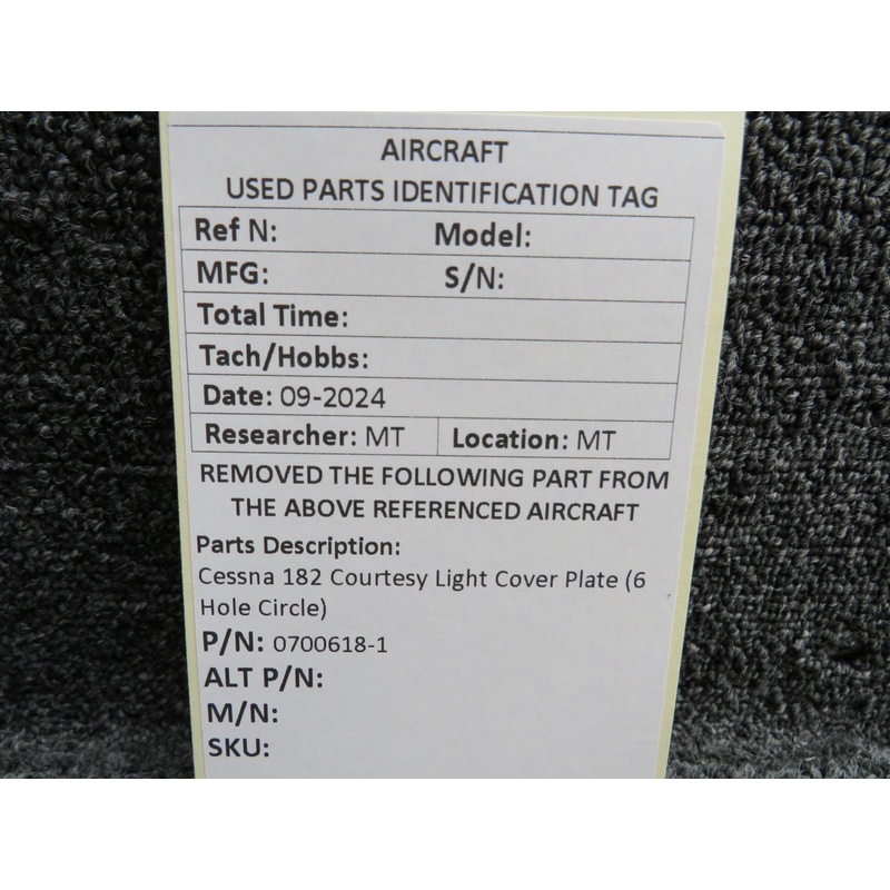 0700618-1 Cessna 182 Courtesy Light Cover Plate (6 Hole Circle)