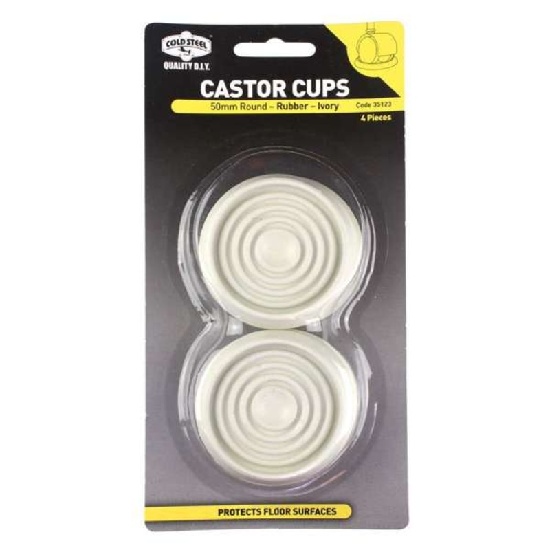 Cold Steel Round Rubber Castor Cups Ivory 50mm – 4 Pack