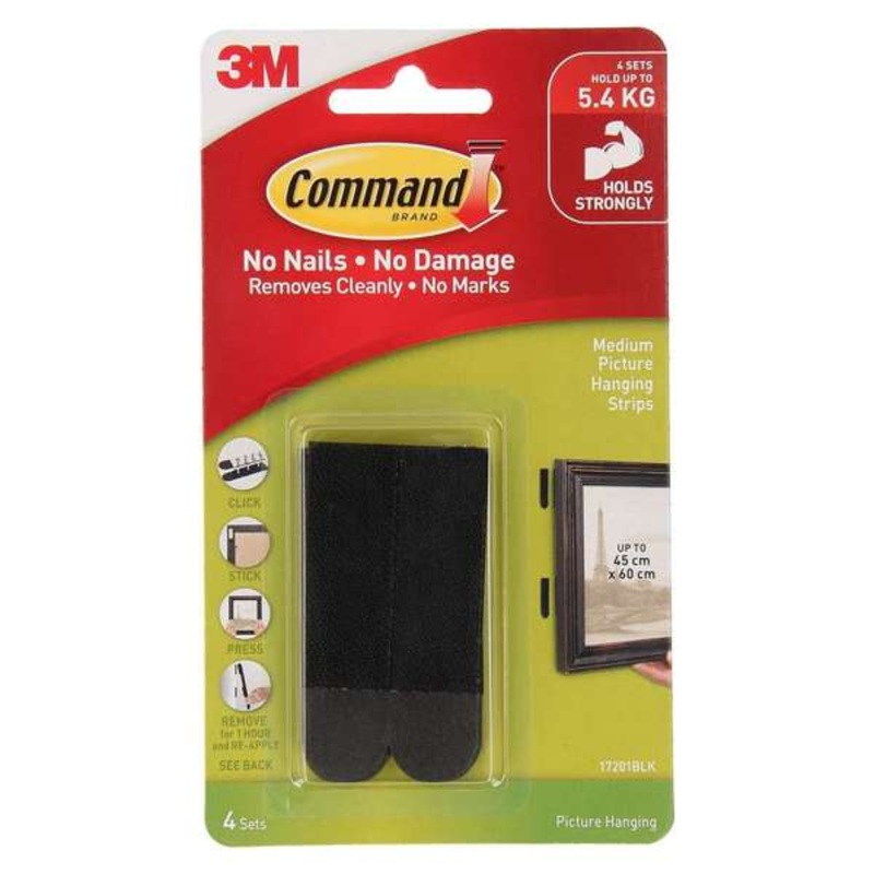 Command Adhesive Picture Hanging Strips Black Medium – 4 Pack