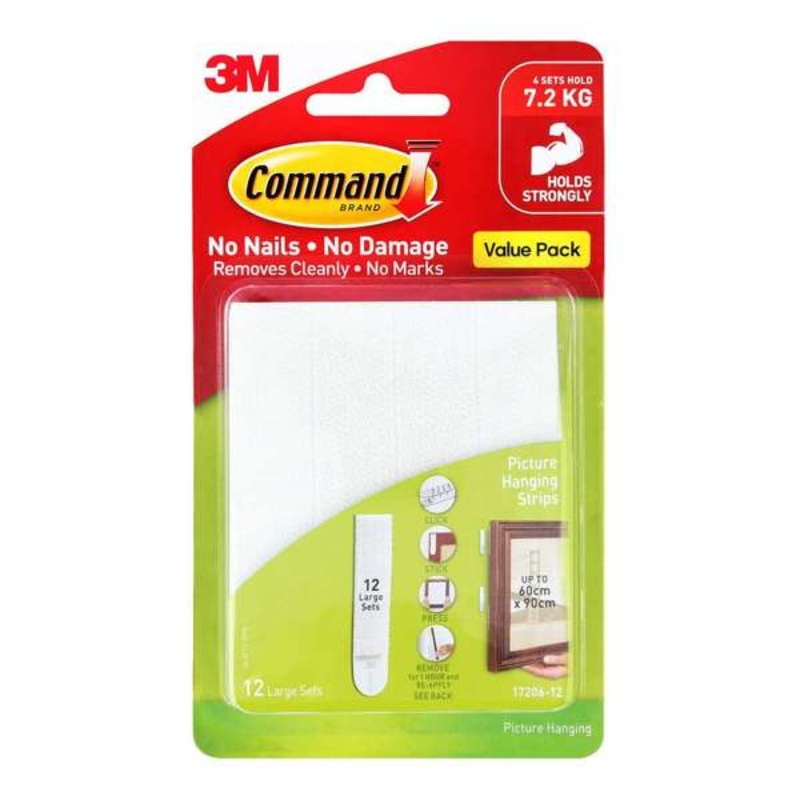 Command Adhesive Picture Hanging Strips White Large – 12 Pack