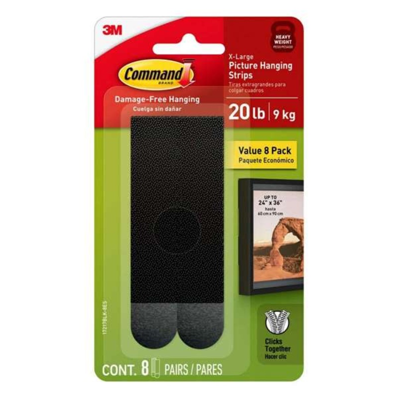Command Black Picture Hanging Strips 9kg – 8 Pairs