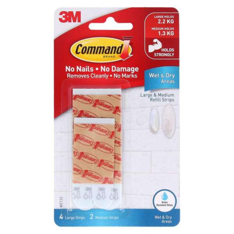 Command Refill Strips Wet Area Medium & Large – 6 Pack