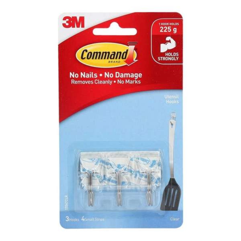 Command Utensil Hook Clear – 3 Pack
