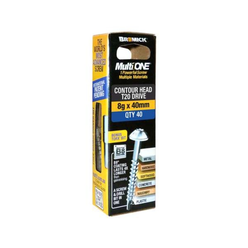 Bremick Screw MultiOne Contour Head T25 B8 Coated 8g x 40mm – 40 Pack