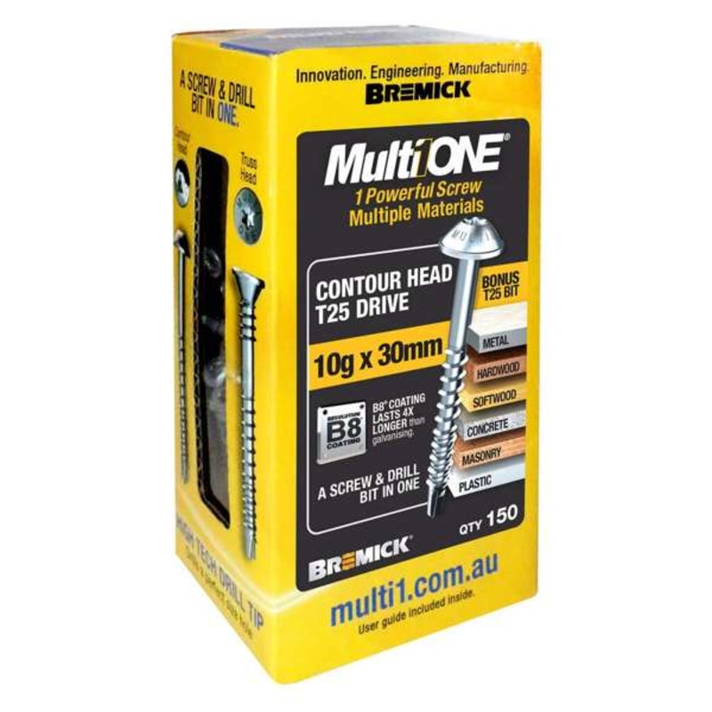 Bremick Screw MultiOne Contour Head T25 B8 Coated 10g x 30mm – 150 Pack
