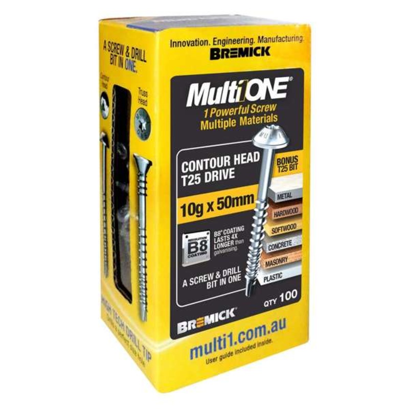 Bremick Screw MultiOne Contour Head T25 B8 Coated 10g x 50mm – 100 Pack