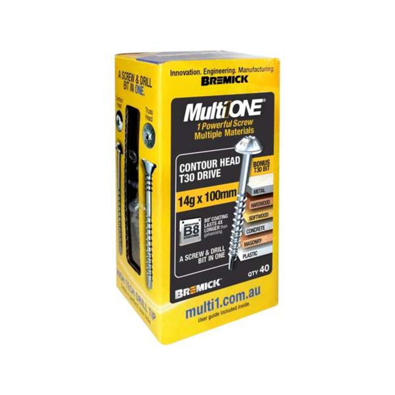 Bremick Screw MultiOne Contour Head Torx Drive 30 B8 Coated 14g x 100mm – 40 Pack
