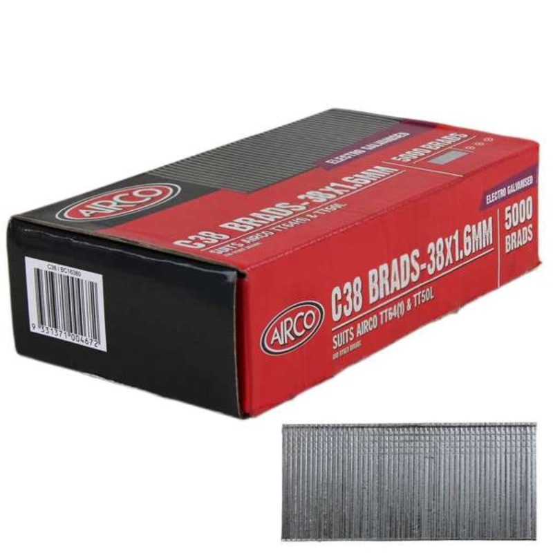 Airco C38 Brad Nails 38 x 1.6mm – Box of 5000