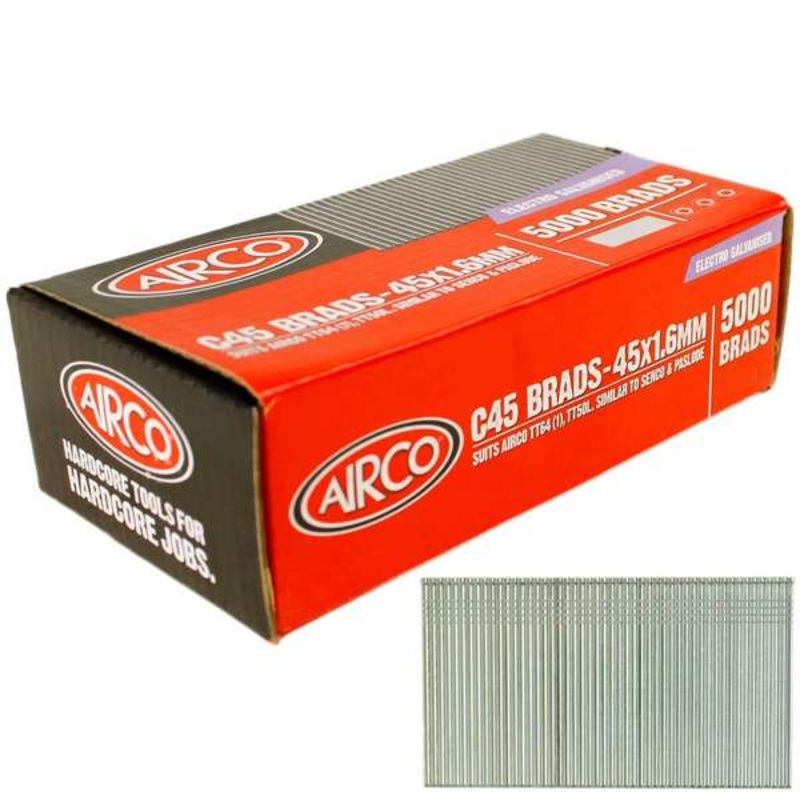 Airco C45 Brad Nails 1.6 x 45mm – Box of 5000