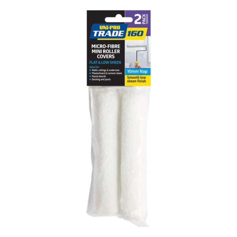 Uni-Pro Trade Micro-Fibre Roller Cover with 10mm Nap 160mm – 2 Pack