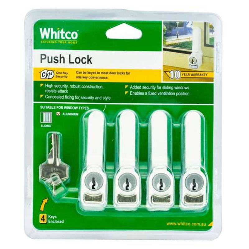 Whitco 4 Pack Sliding Window Push Lock – White