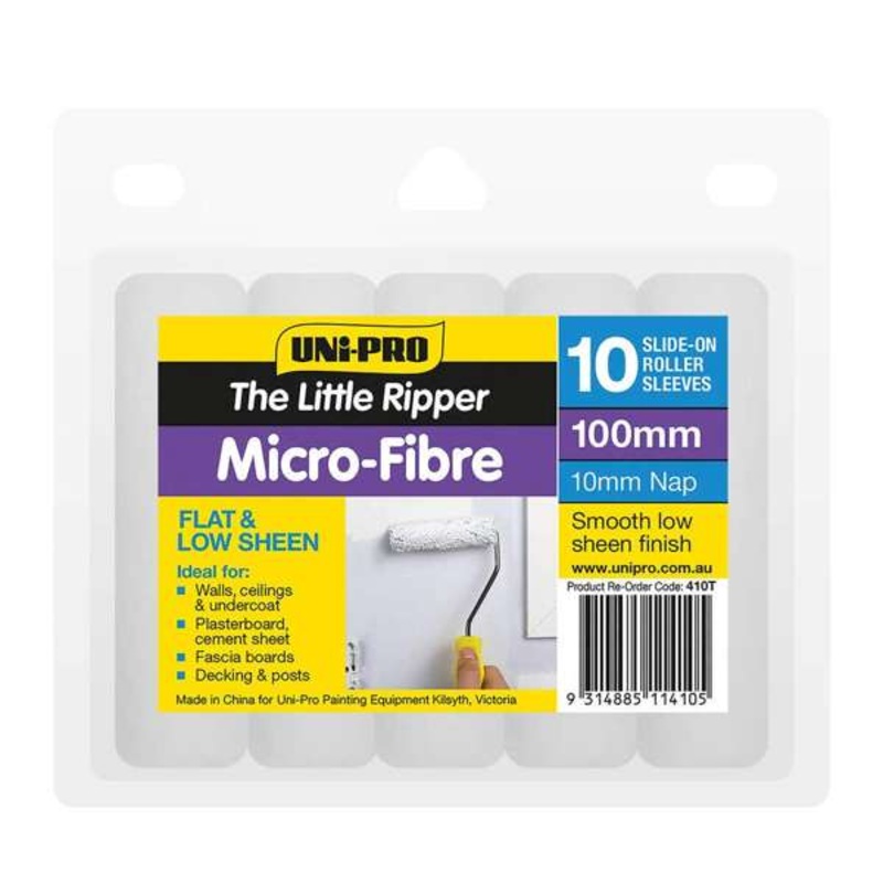 Uni-Pro Little Ripper Micro-Fibre Roller Cover 10mm Nap 100mm – 10 Pack