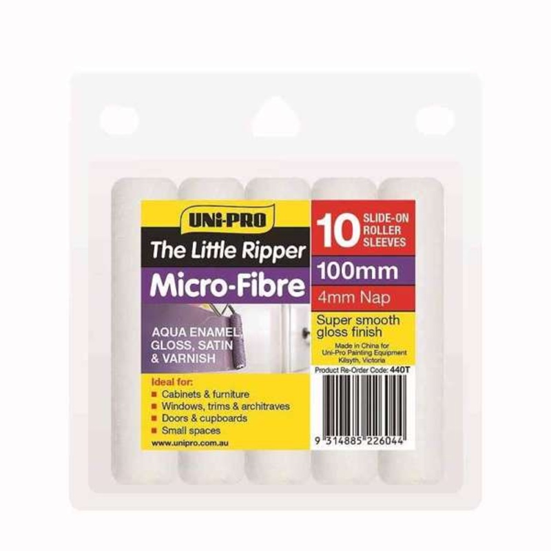 Uni-Pro Little Ripper Micro-Fibre Roller Cover 4mm Nap 100mm – 10 Pack