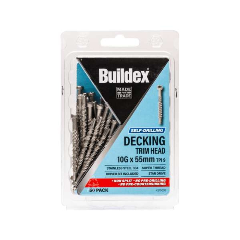 Buildex 10g x 55mm Self Drilling Decking Screws – 50 Pack