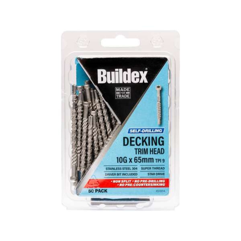 Buildex 10g x 65mm Self Drilling Decking Screws – 50 Pack