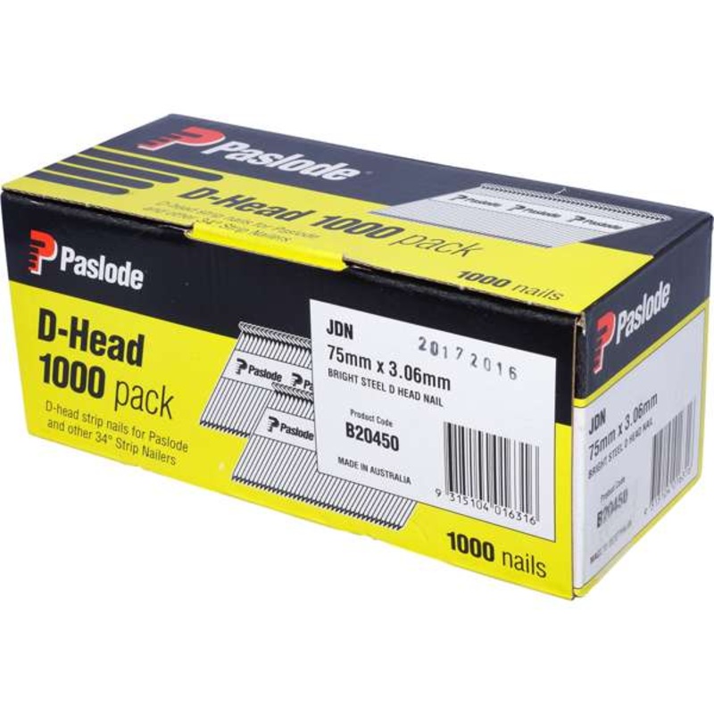 Paslode 75 x 3.06mm Bright D Head Framing Nail – 1000 Pack