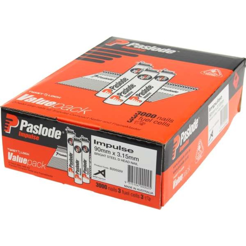 Paslode 90 x 3.15mm Bright D Head Impulse Nail – 3000 Pack
