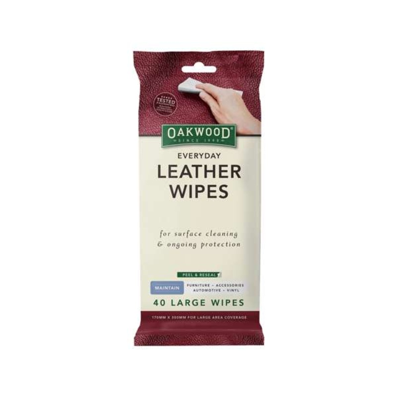 Oakwood Leather Wipes 170 x 300mm – 40 Pack