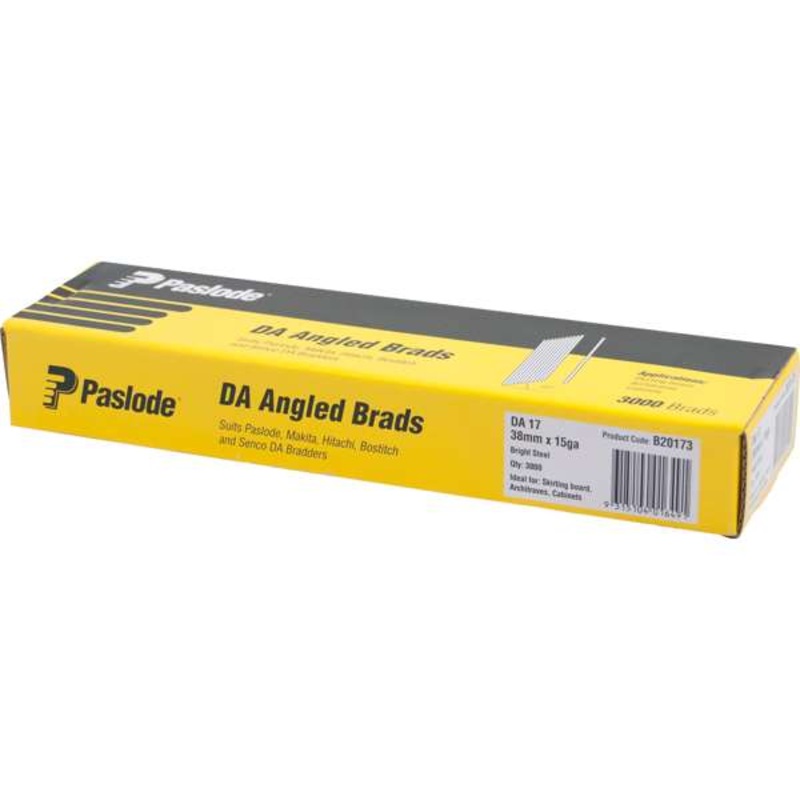 Paslode 38mm Bright DA Angle Brad Nails – 3000 Pack