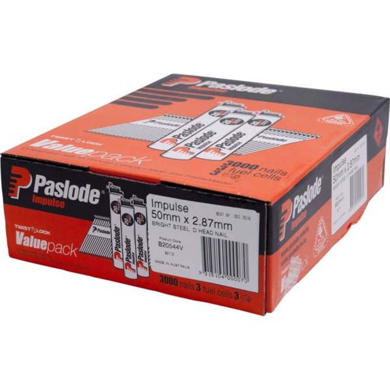 Paslode 50 x 2.87mm Bright D Head Impulse Nails – 3000 Pack