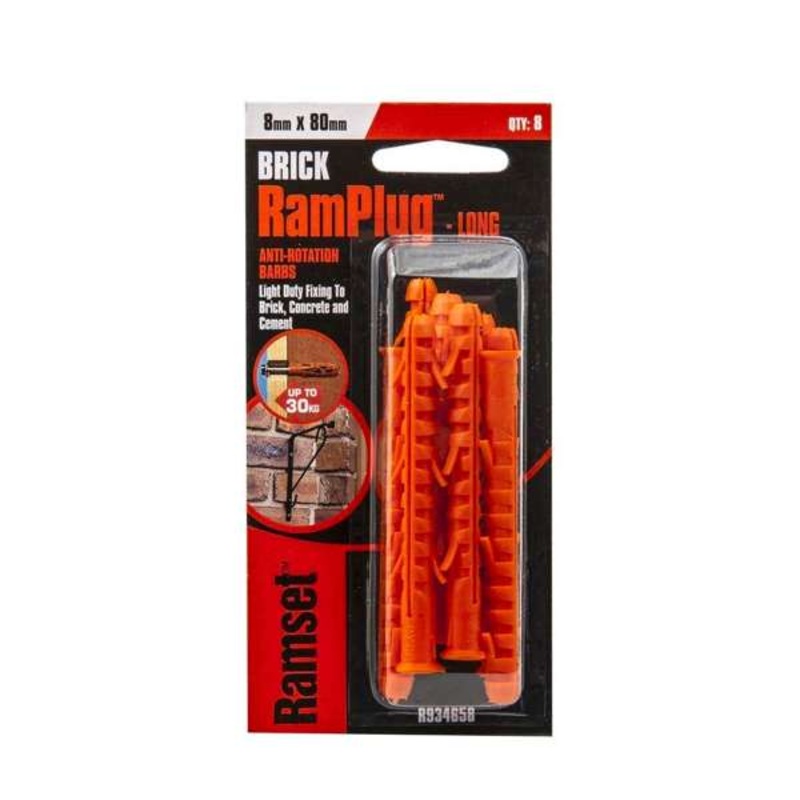 Ramset Brick Ramplug Long Anti-Rotation Barbs 8 x 80mm – 8 Pack