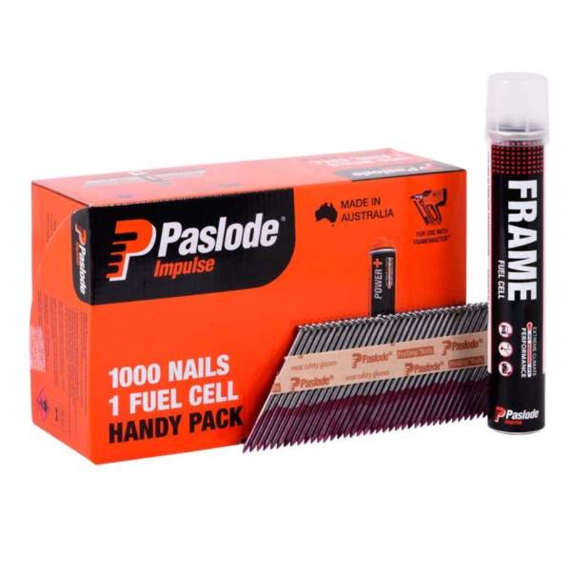 Paslode Impulse 75 x 3.06mm – Box of 1000 Nails + 1 Fuel Cell