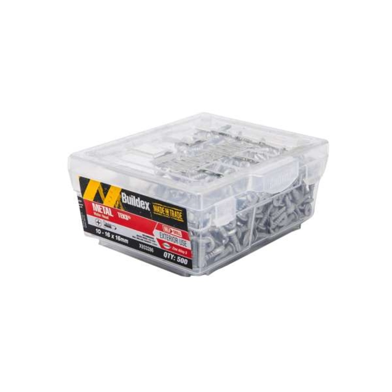 Buildex 10-16 x 16mm Zinc Alloy Wafer Head Metal Tek Screws – 500 Box
