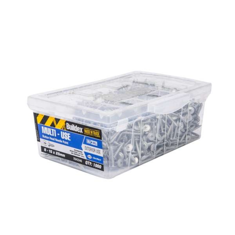 Buildex 8-15 x 25mm Zinc Alloy Button Head Needle Point Screws – 1000 Box