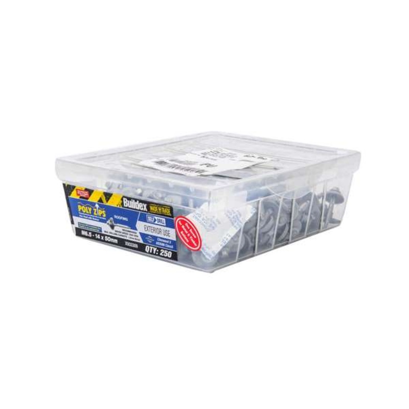 Buildex Poly Zips Hex Head with Washer M6.5-14 x 50mm – Box of 250