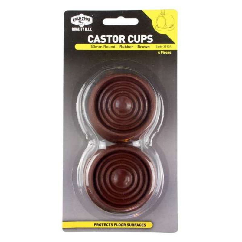 Cold Steel Round Rubber Castor Cups Brown 50mm – 4 Pack